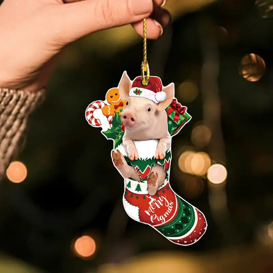 Pig Stocking Christmas Acrylic Ornament - Gift For Pig Lover's