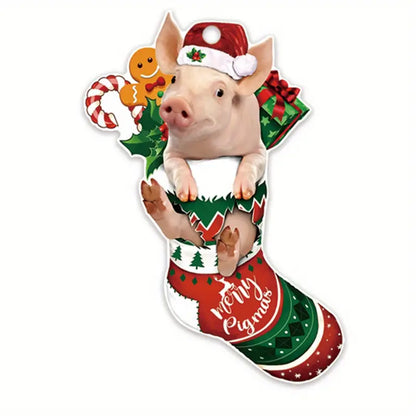 Pig Stocking Christmas Acrylic Ornament - Gift For Pig Lover's