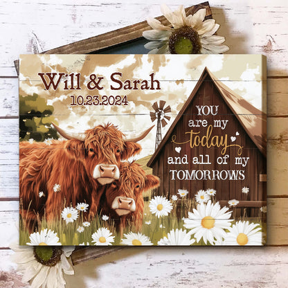 You Are My Today Personalized Cow Canvas