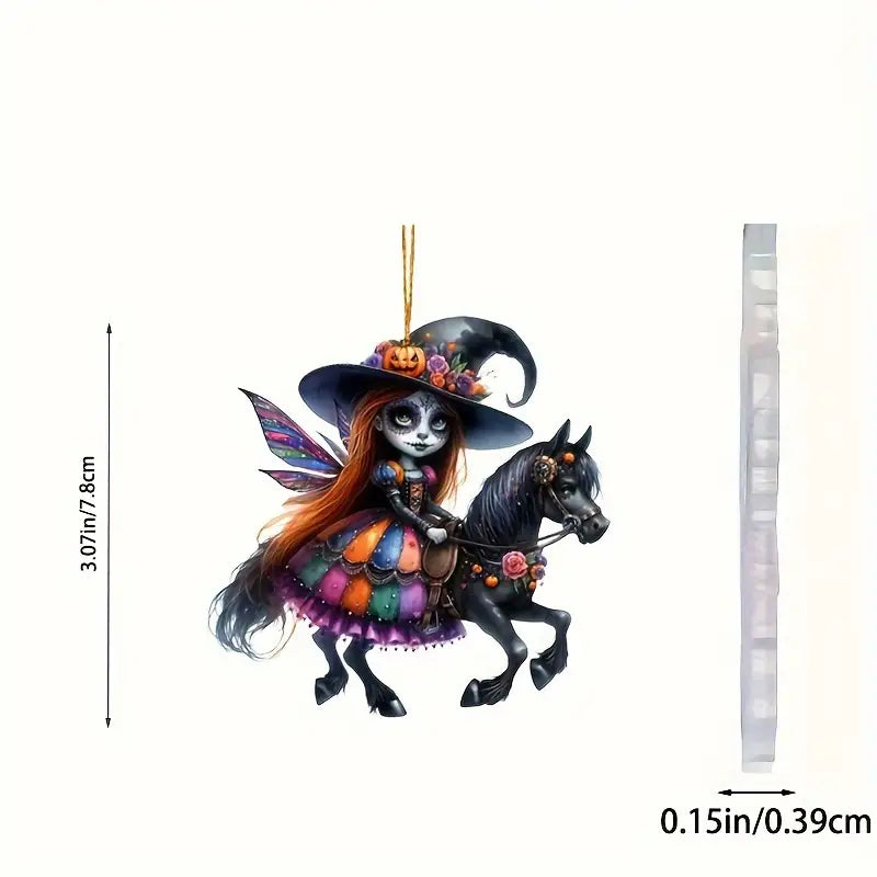 Halloween Scary Fairy Witch Riding A Horse Acrylic Ornament - Gift For Horse Lover's