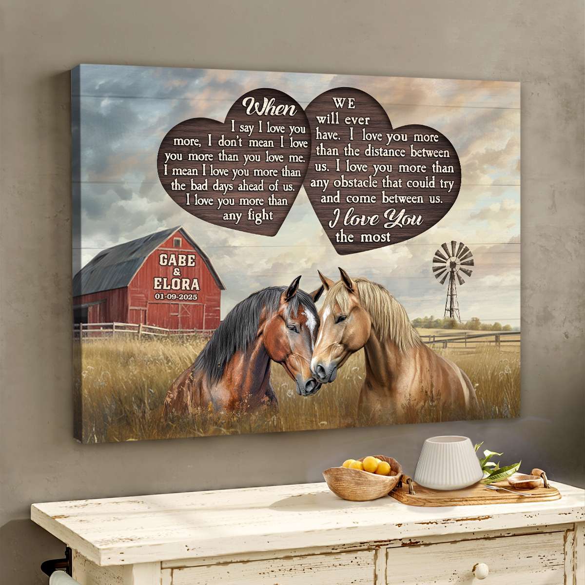 When I Say I Love You More Farmhouse Personalized Horse Canvas