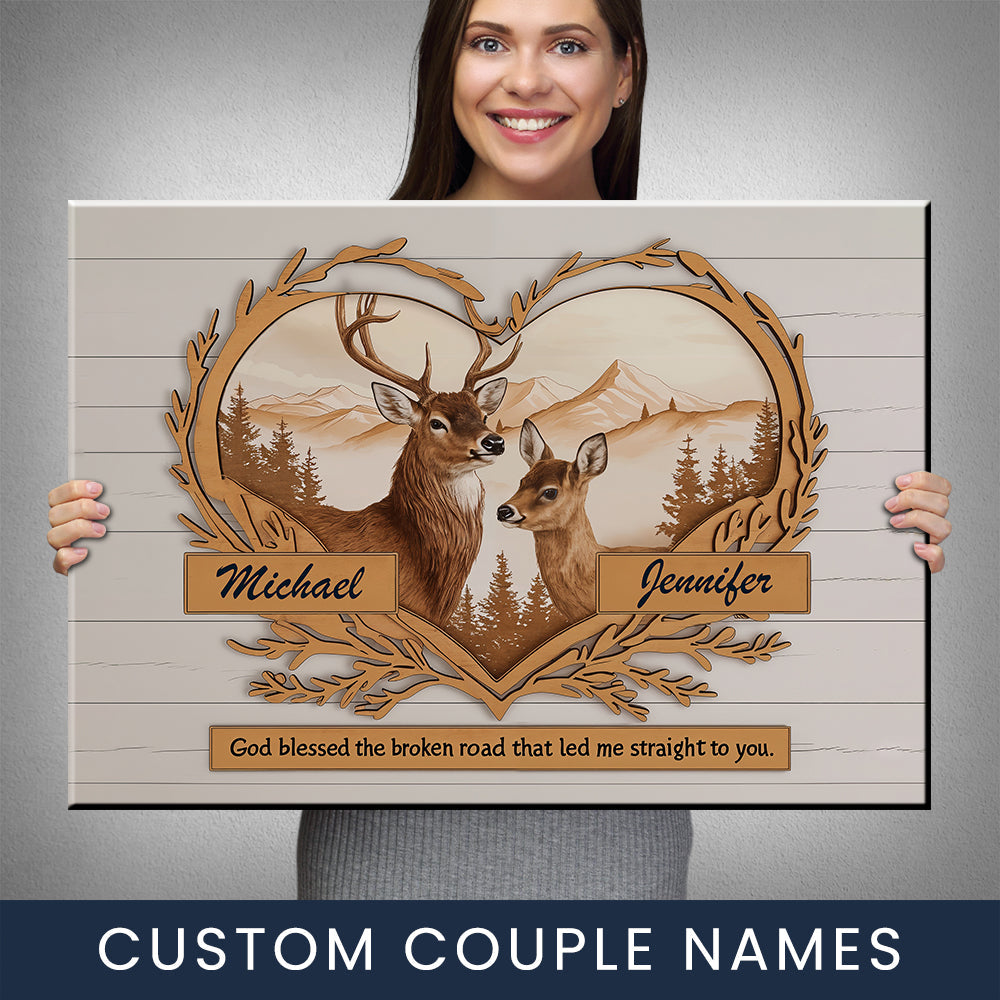 Personalized Deer Love Mountains Canvas