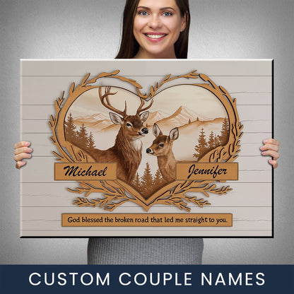 Personalized Deer Love Mountains Canvas