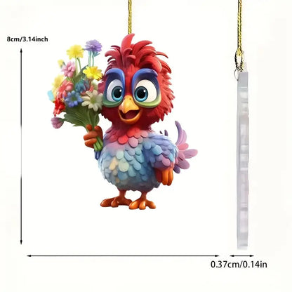 Cartoon Chicken Flowers Acrylic Ornament - Gift For Chicken Lover's