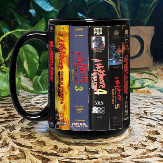 Freddy Krueger VHS Tape Halloween Movies Nostalgic Black Mug