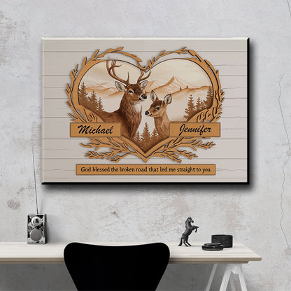 Personalized Deer Love Mountains Canvas