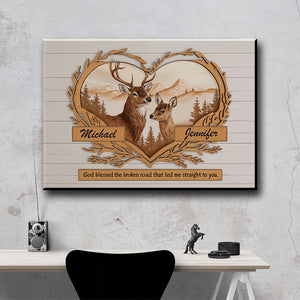 Personalized Deer Love Mountains Canvas