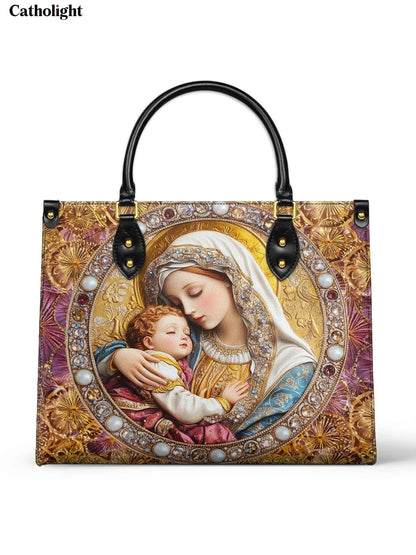 Divine Madonna And Child Leather Bag