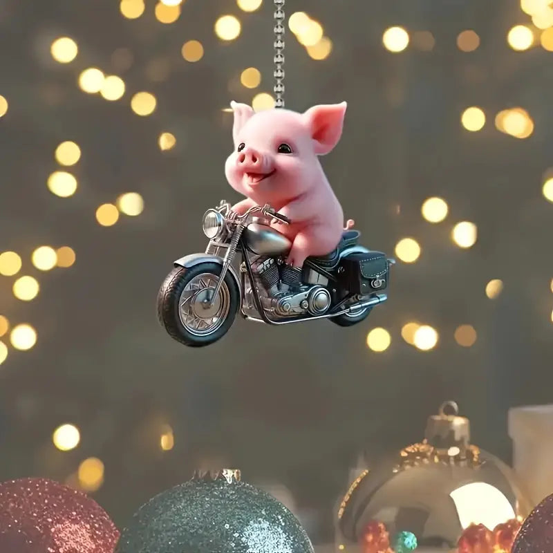 Pig on Motorcycle Acrylic Ornament - Gift For Pig Lover's