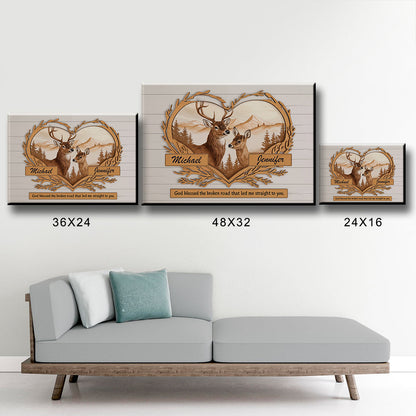 Personalized Deer Love Mountains Canvas