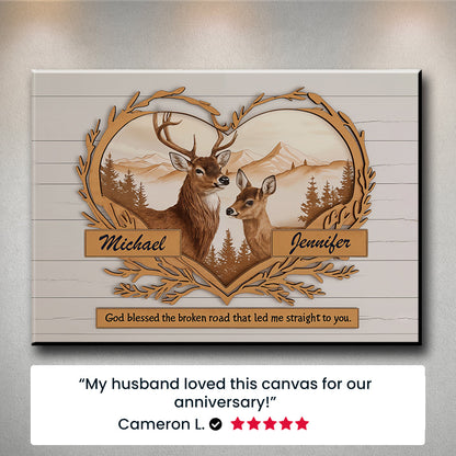 Personalized Deer Love Mountains Canvas