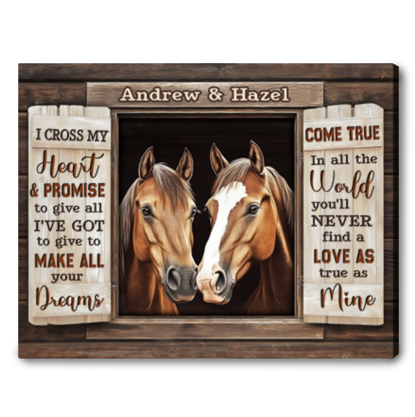 Personalized Rustic Love Story Horse Canvas