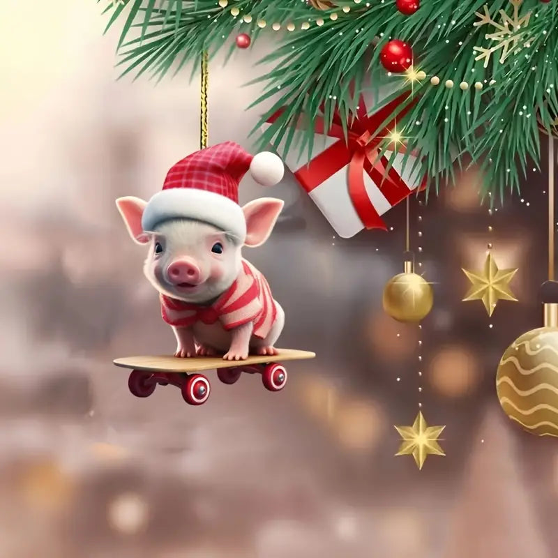 Pig on Skateboard Acrylic Ornament - Gift For Pig Lover's