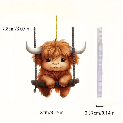 Cute Swing Highland Cow Acrylic Ornament - Gift For Cow Lover's