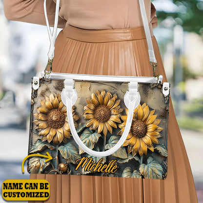 Beautiful Sunflower Vintage - Personalized Leather Handbag