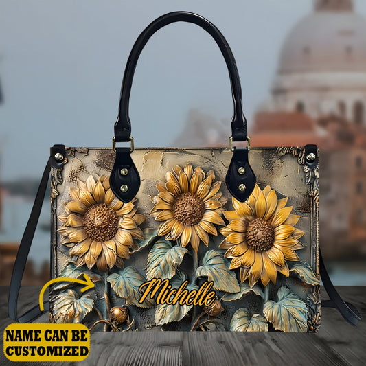 Beautiful Sunflower Vintage - Personalized Leather Handbag