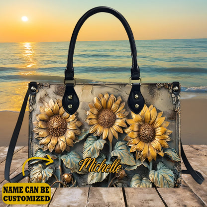 Beautiful Sunflower Vintage - Personalized Leather Handbag