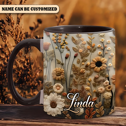 Floral Mug - Personalized Flowers Accent Mug