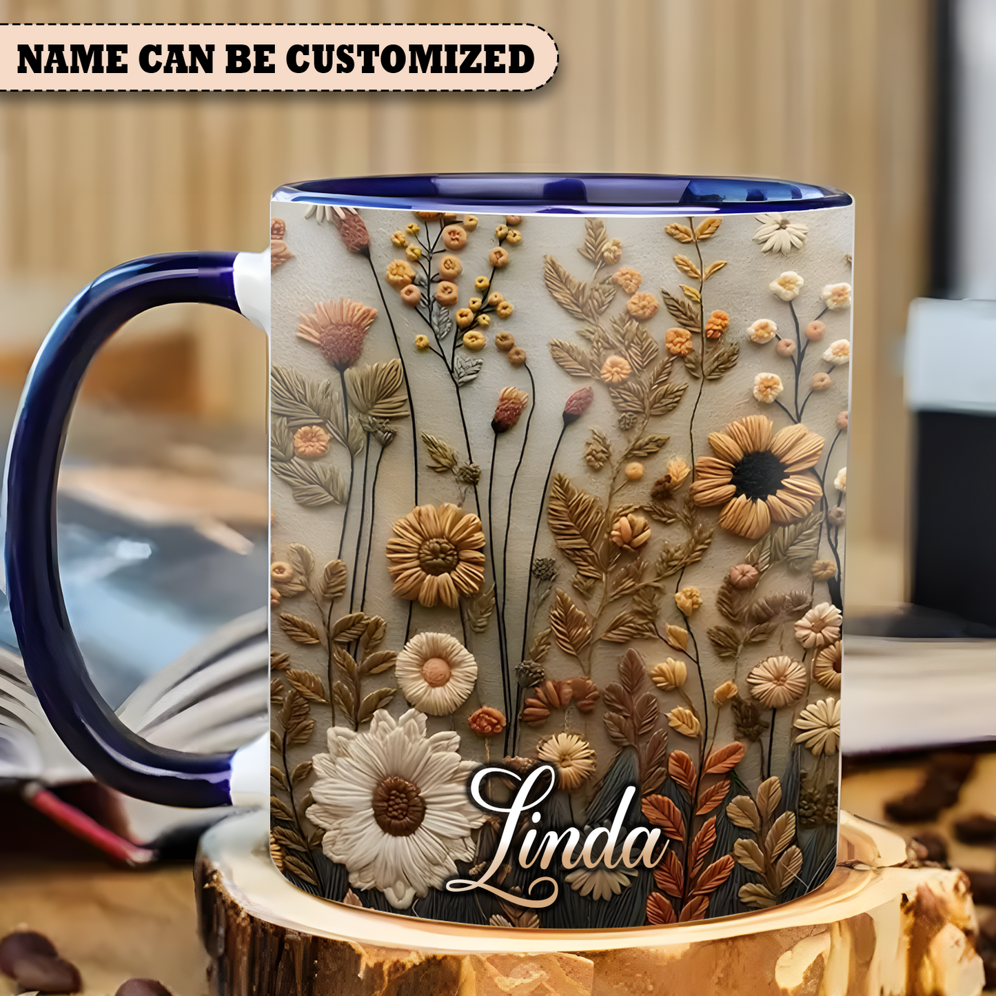 Floral Mug - Personalized Flowers Accent Mug