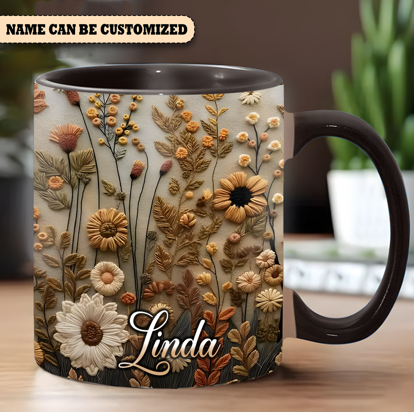 Floral Mug - Personalized Flowers Accent Mug