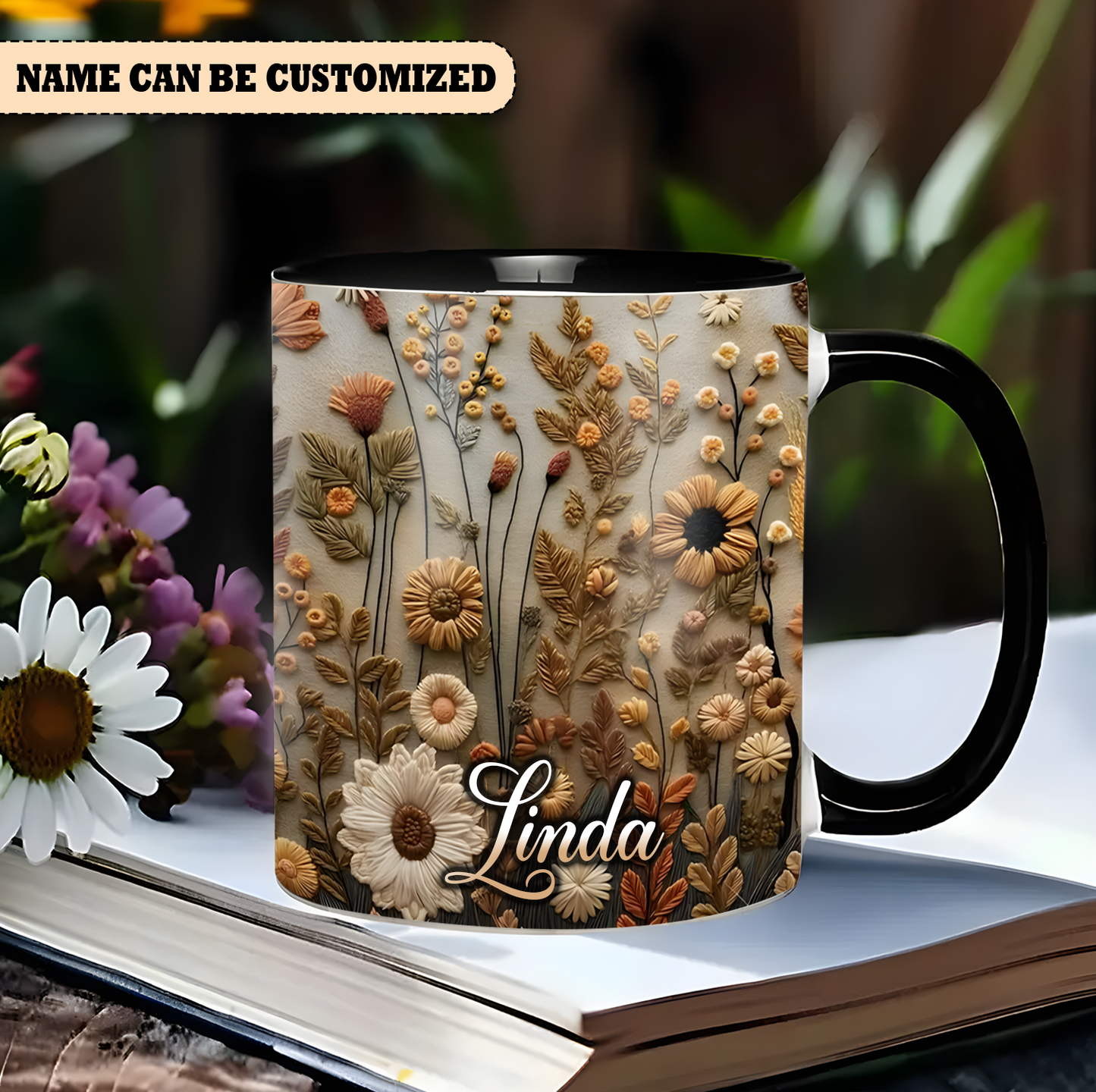 Floral Mug - Personalized Flowers Accent Mug