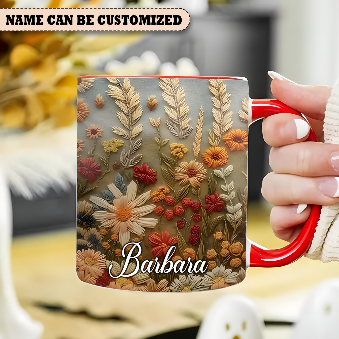 Beautiful Floral Mug - Personalized Flowers Accent Mug