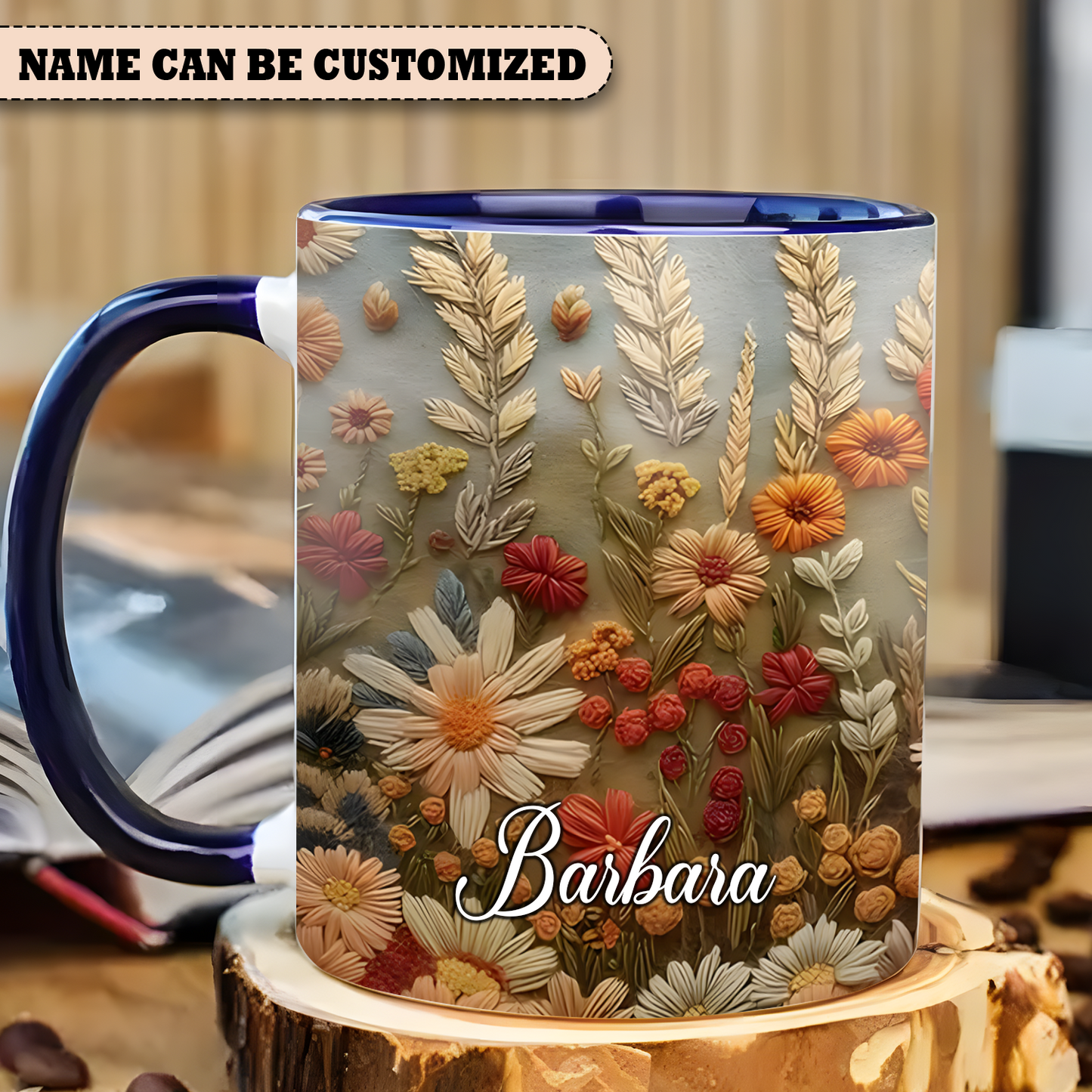 Beautiful Floral Mug - Personalized Flowers Accent Mug