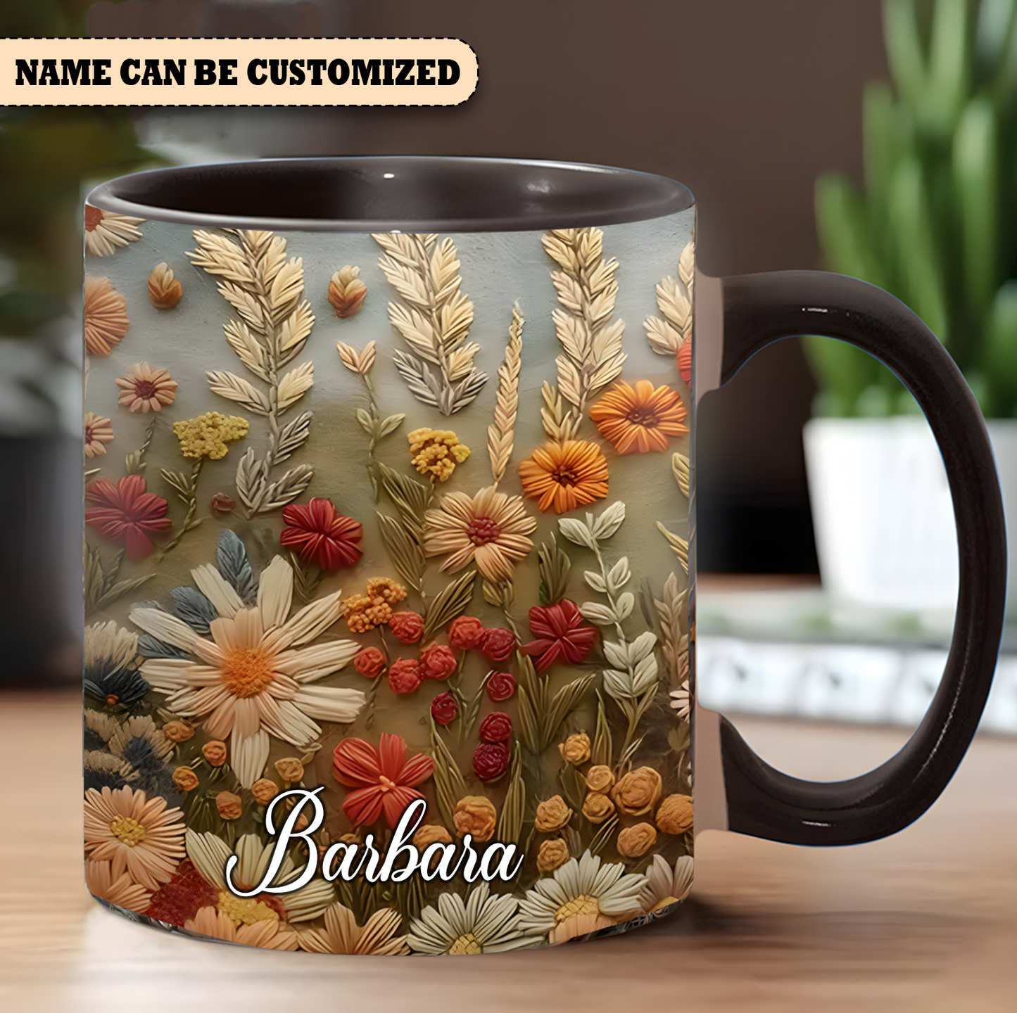 Beautiful Floral Mug - Personalized Flowers Accent Mug