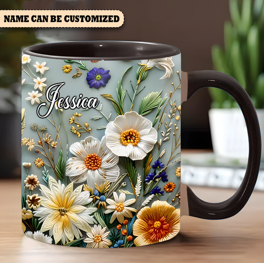 Charming Floral Mug - Personalized Flowers Accent Mug