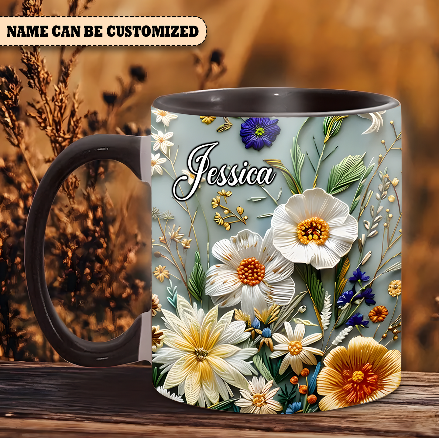 Charming Floral Mug - Personalized Flowers Accent Mug