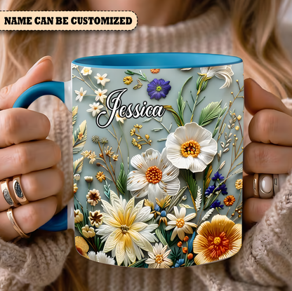 Charming Floral Mug - Personalized Flowers Accent Mug