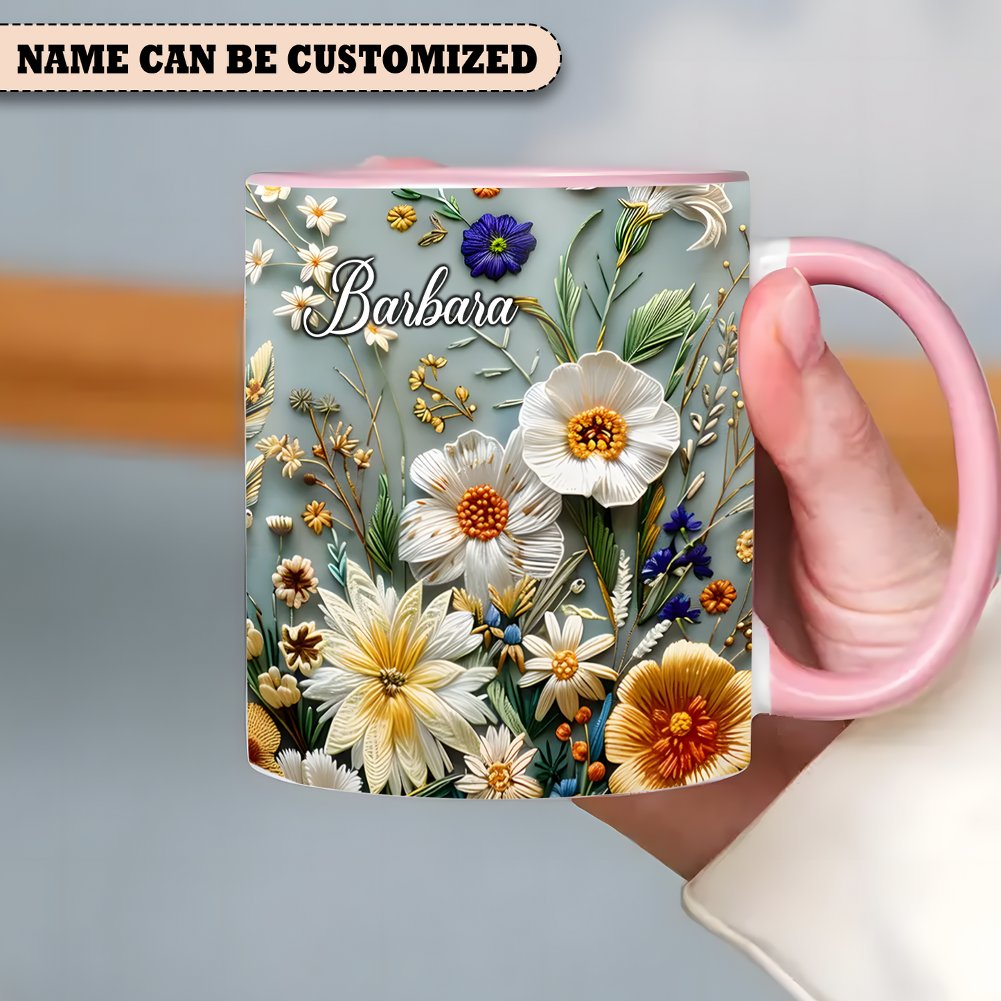 Charming Floral Mug - Personalized Flowers Accent Mug