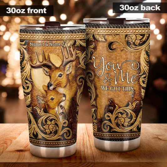 Lovely Buck And Doe - Personalized Hunting Tumbler With 3D Pattern Print