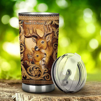 Lovely Buck And Doe - Personalized Hunting Tumbler With 3D Pattern Print