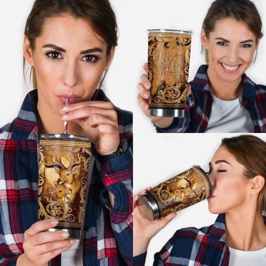 Lovely Buck And Doe - Personalized Hunting Tumbler With 3D Pattern Print