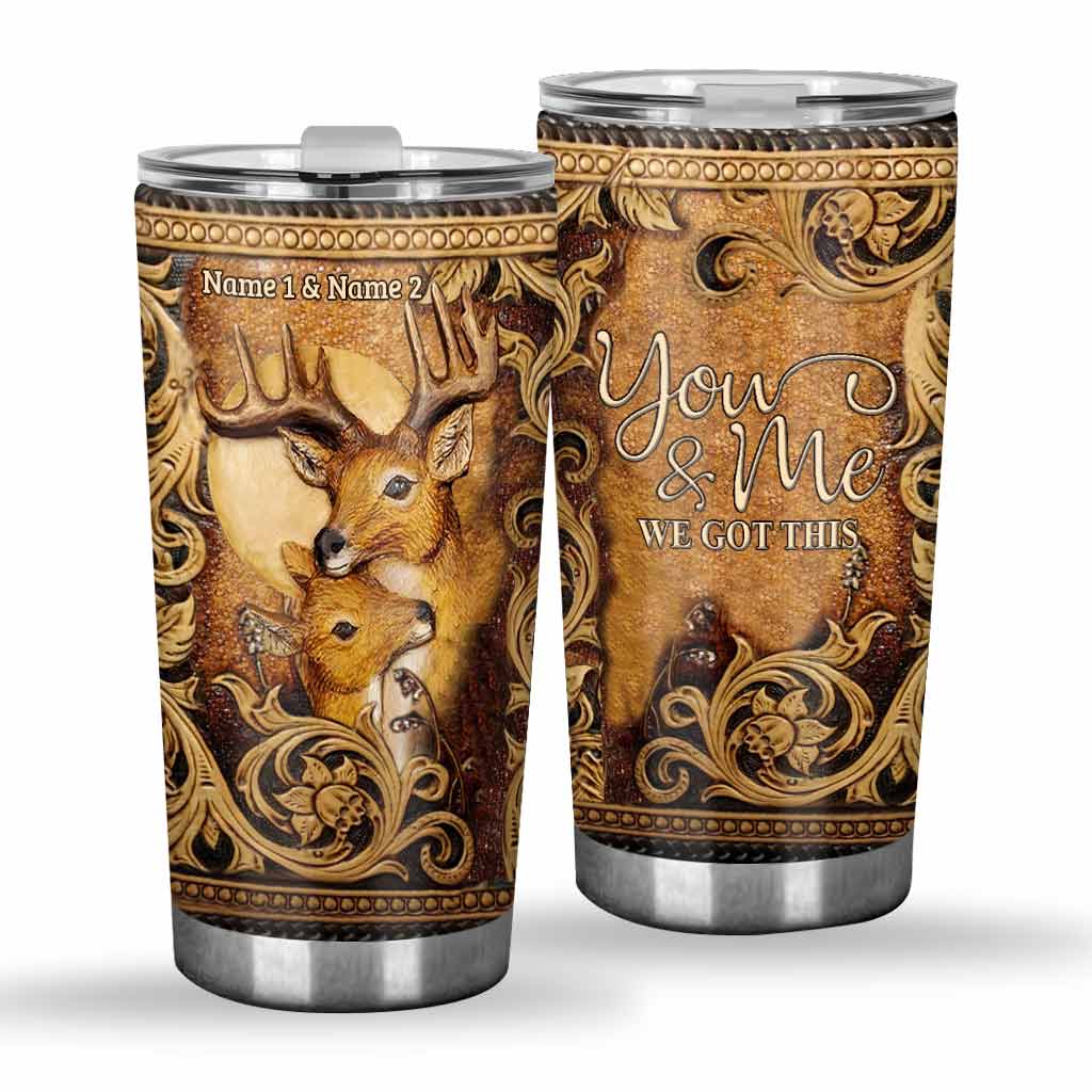 Lovely Buck And Doe - Personalized Hunting Tumbler With 3D Pattern Print