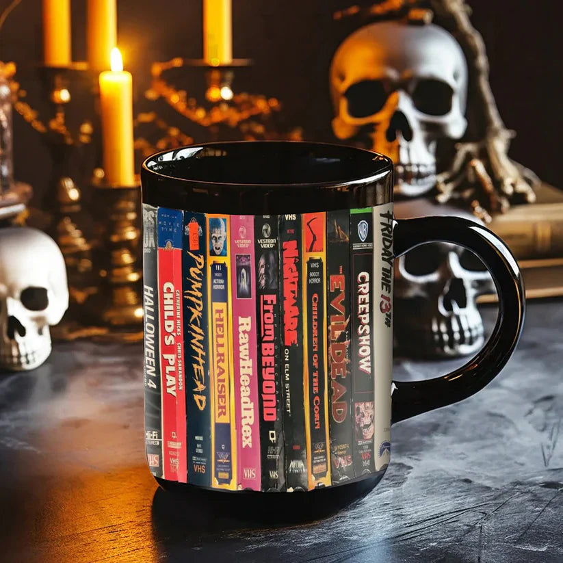 VHS Tape Halloween 80s Movies Nostalgic Black Mug