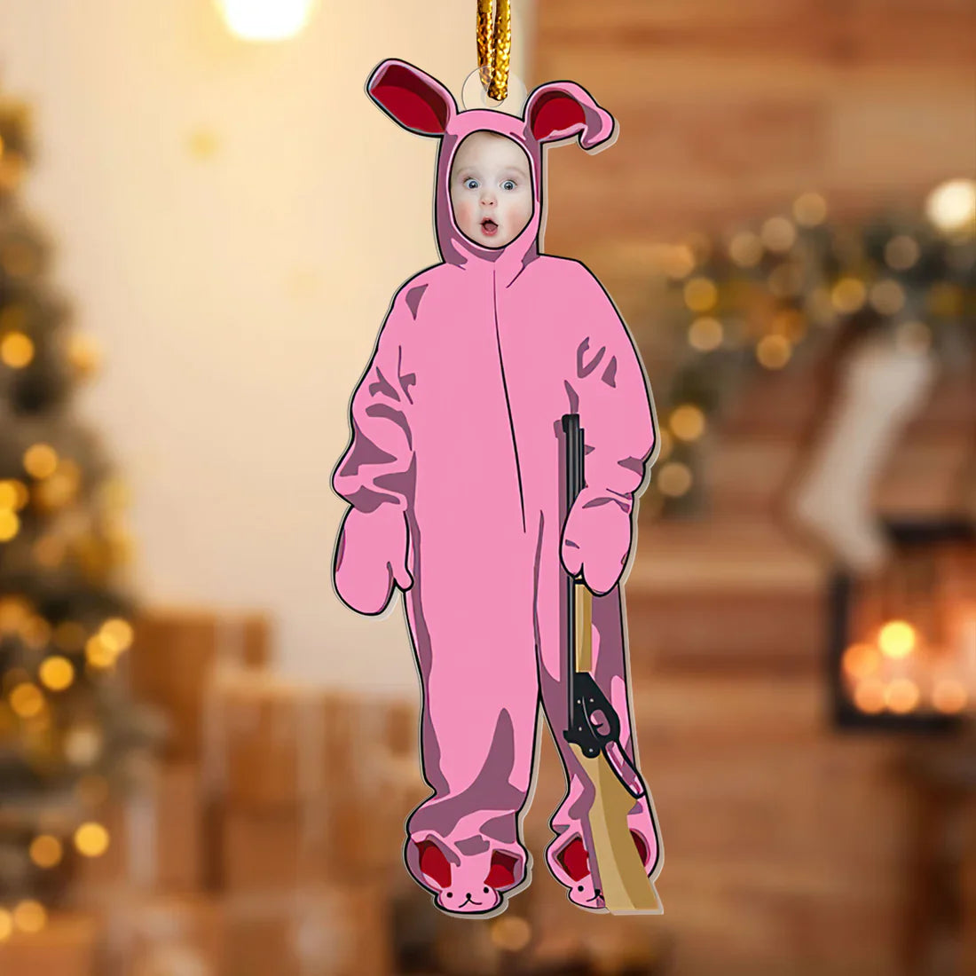 Custom Photo Pink Nightmare Pink Bunny Ornament