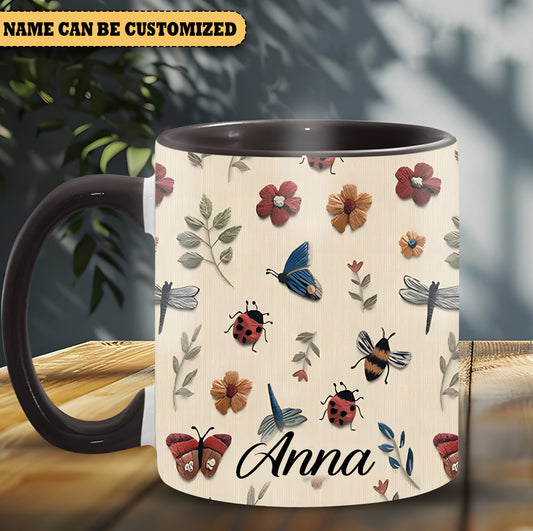 Bee Butterflies Flower - Personalized Accent Mug