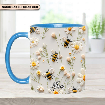 Bee Floral Daisy  - Personalized Bee Accent Mug