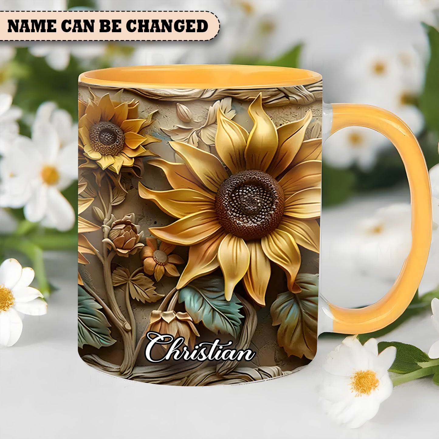 Personalize Vintage Sunflower Accent Mug