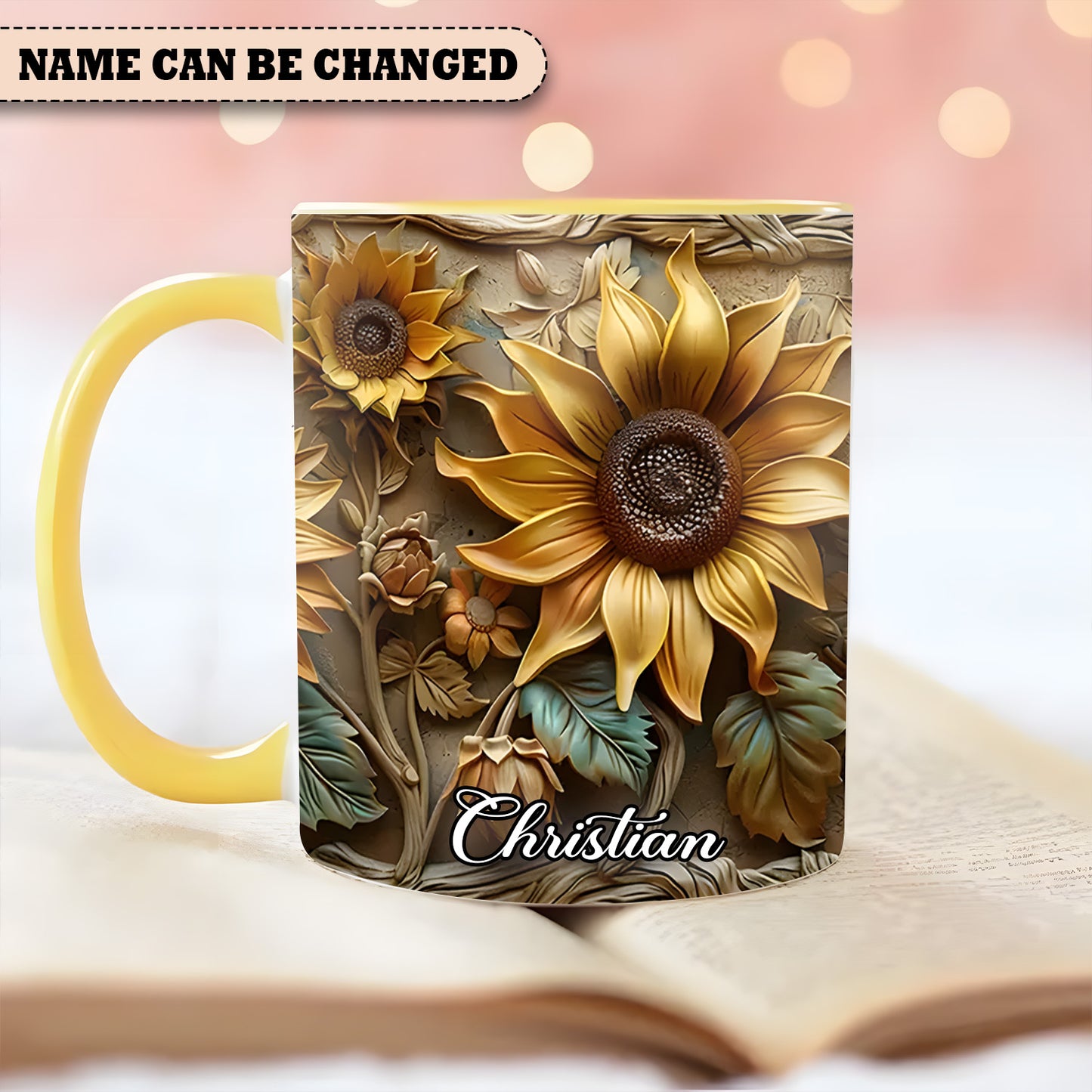 Personalize Vintage Sunflower Accent Mug