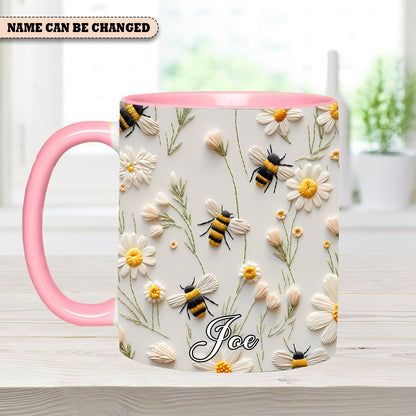 Bee Floral Daisy  - Personalized Bee Accent Mug