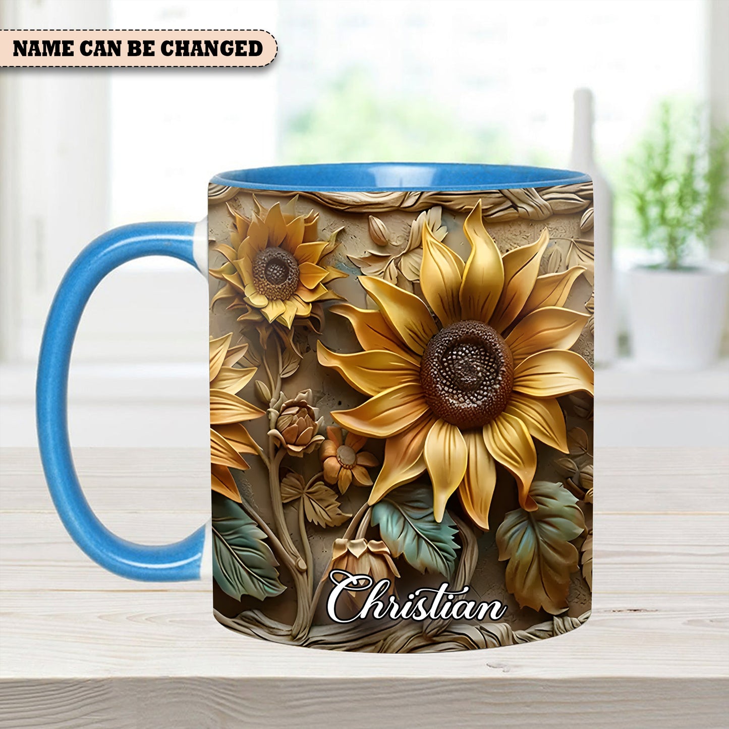 Personalize Vintage Sunflower Accent Mug