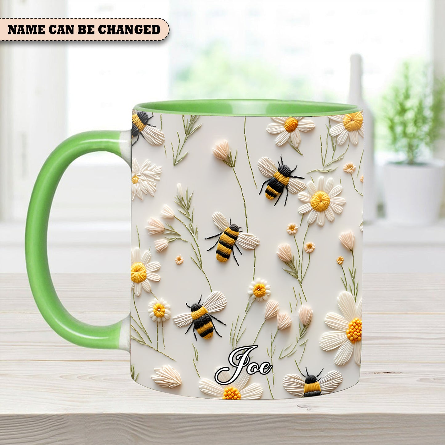 Bee Floral Daisy  - Personalized Bee Accent Mug