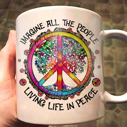 Hippie Imagine All The People Living Life In Peace Accent Mug