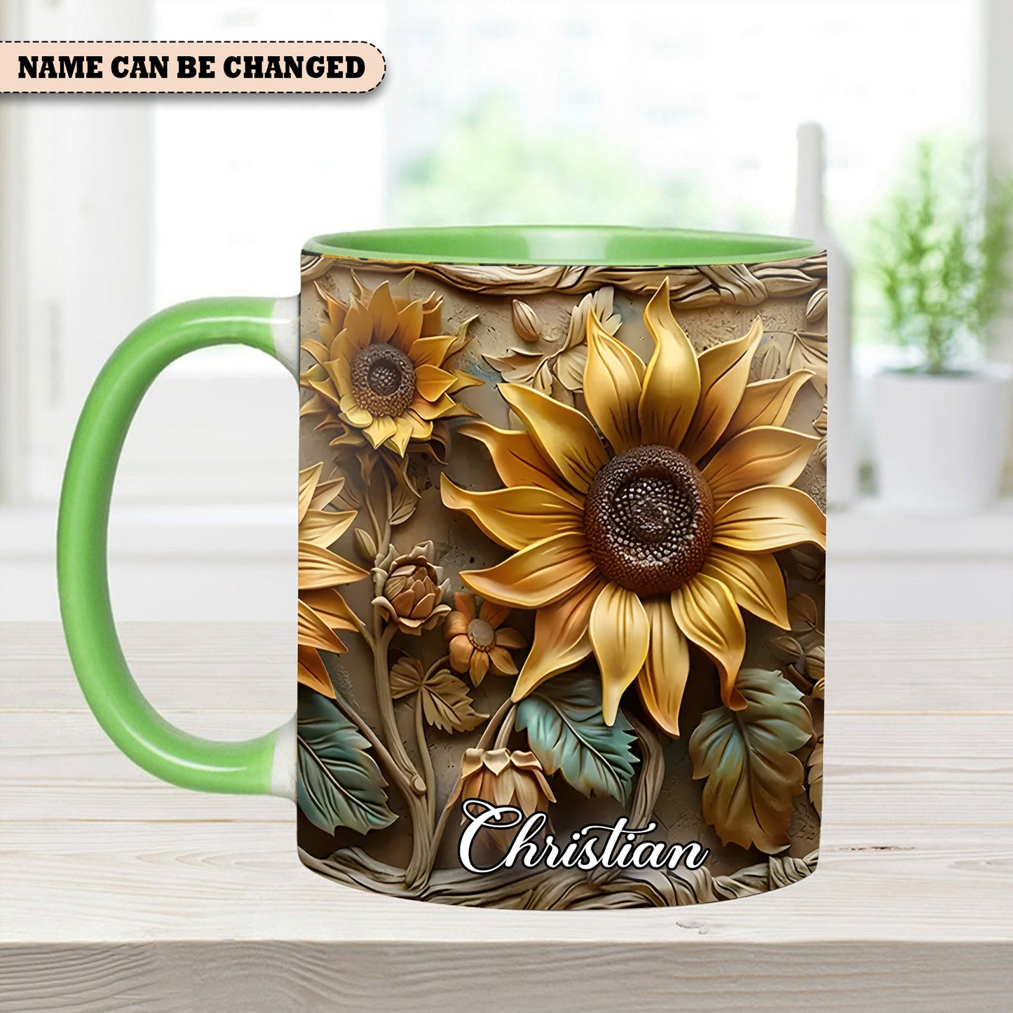 Personalize Vintage Sunflower Accent Mug