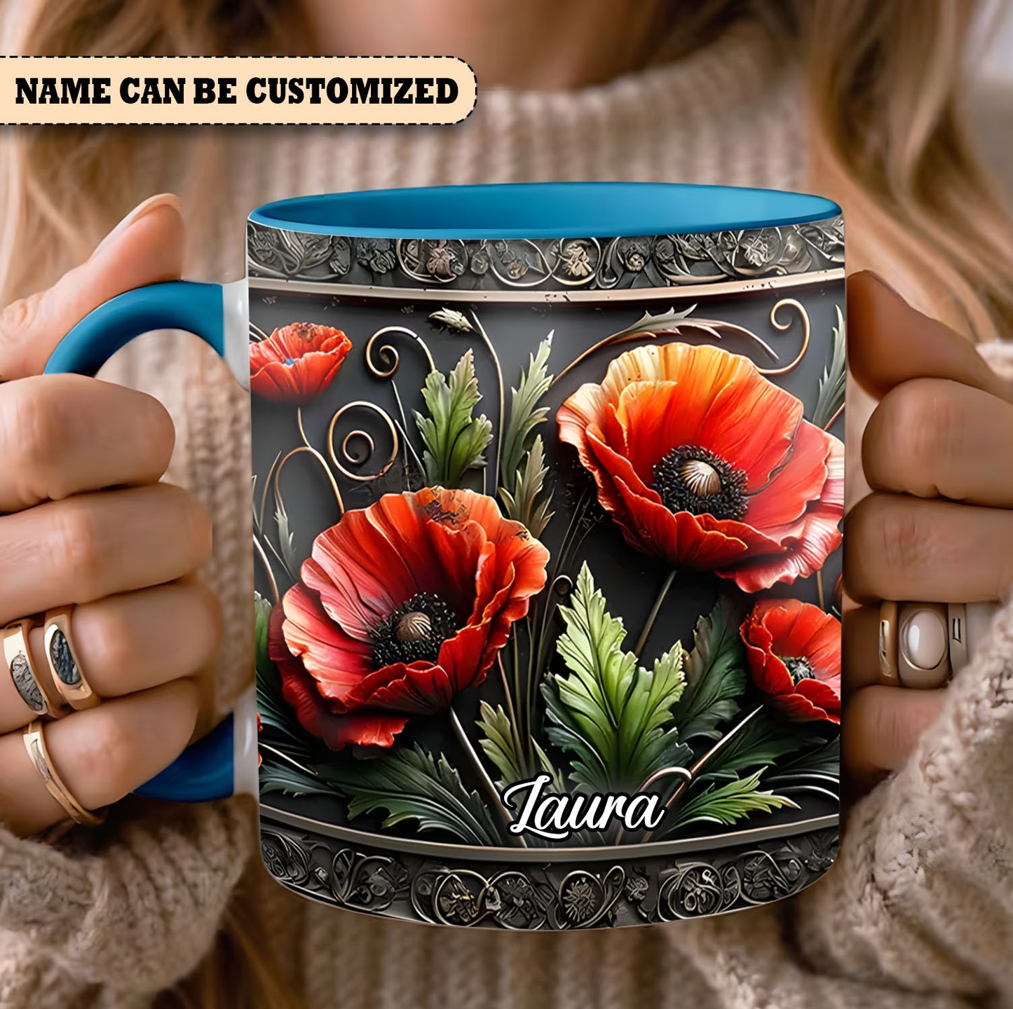 Personalized Vintage Flowers Accent Mug