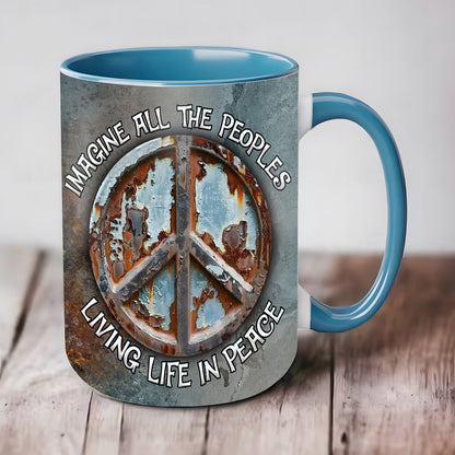 Hippie Vintage Imagine All The People Living Life In Peace Accent Mug