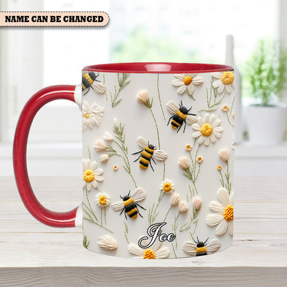 Bee Floral Daisy  - Personalized Bee Accent Mug